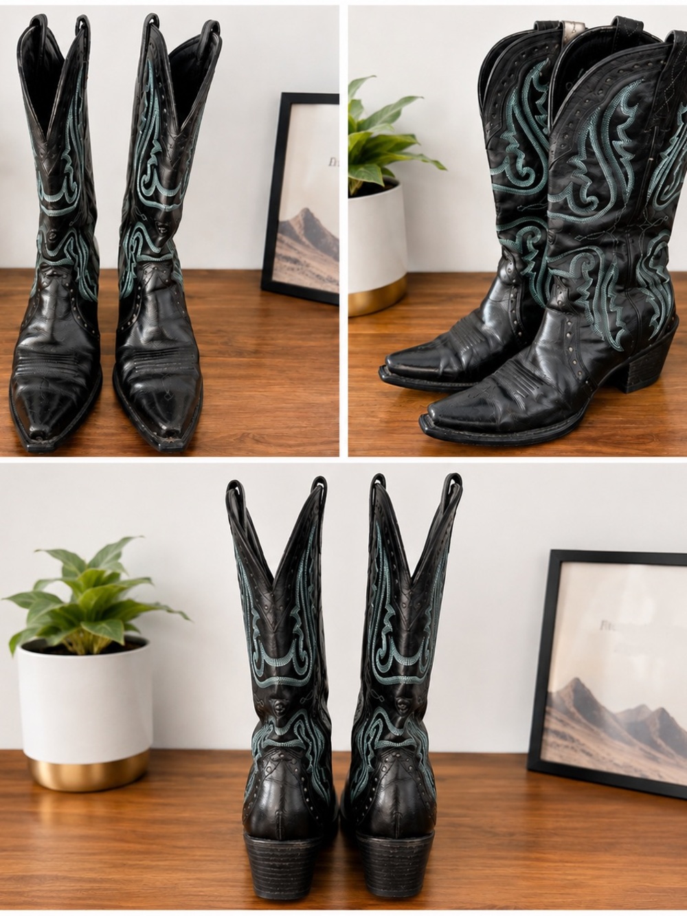 Ariat Women’s Size 7B Black Leather Western Cowboy Boots Turquoise Embroidered